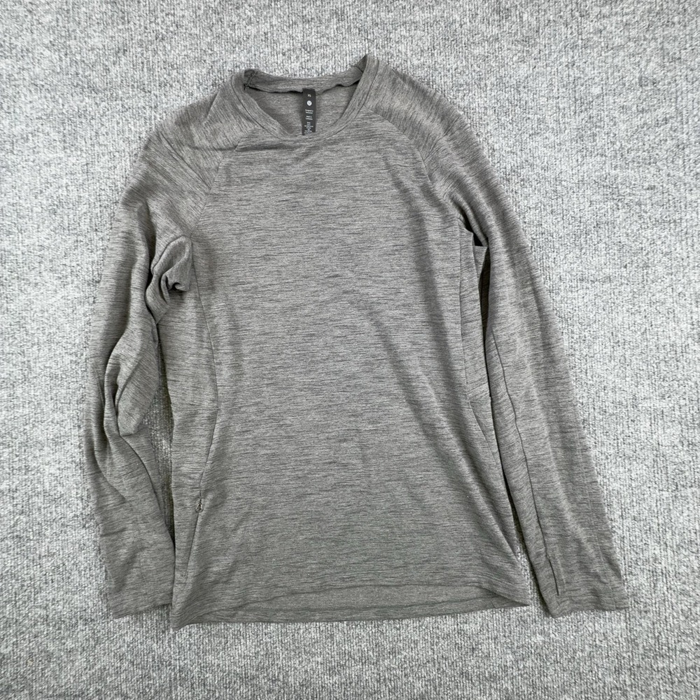 Lululemon Shirt Womens XS Gray Long Sleeve Crew Neck Zip Pocket Athletic Running